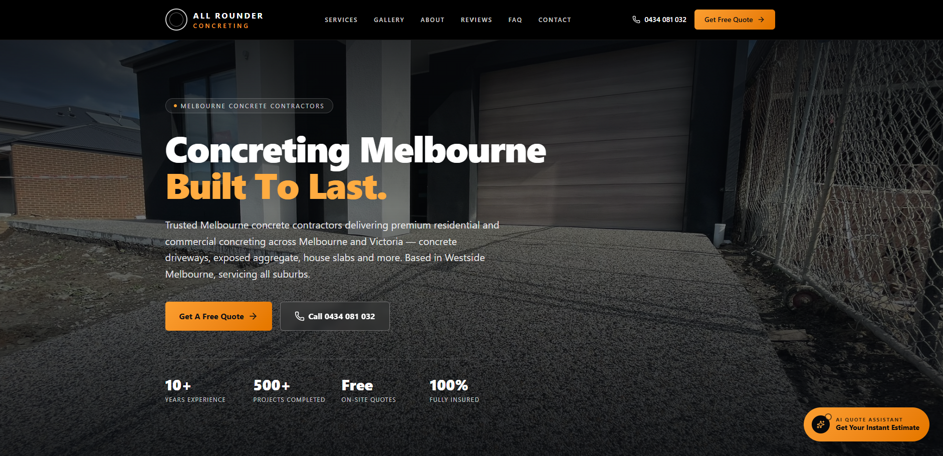 All Rounder Concreting website homepage designed by WebWorx Services
