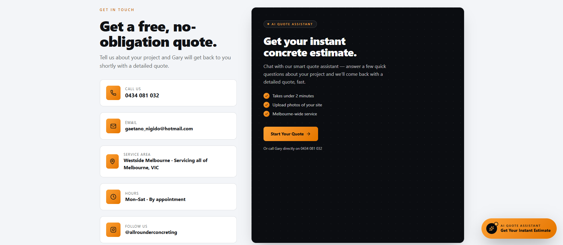 Enquiry section with AI quote assistant