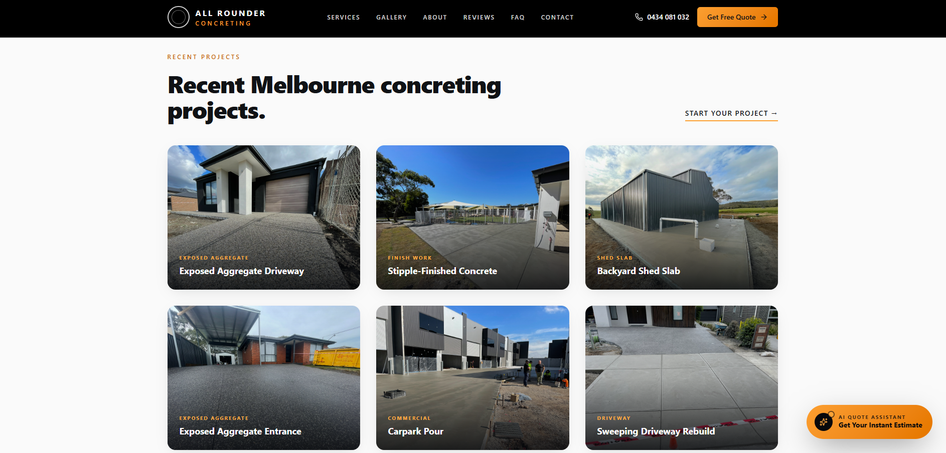 Recent projects gallery with category tags